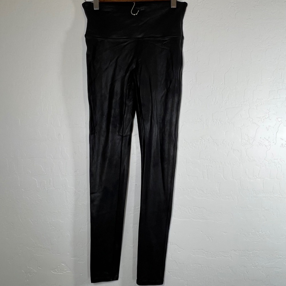 Spanx Faux Leather Leggings Black High Waisted Tummy Control Womens Medium M/M